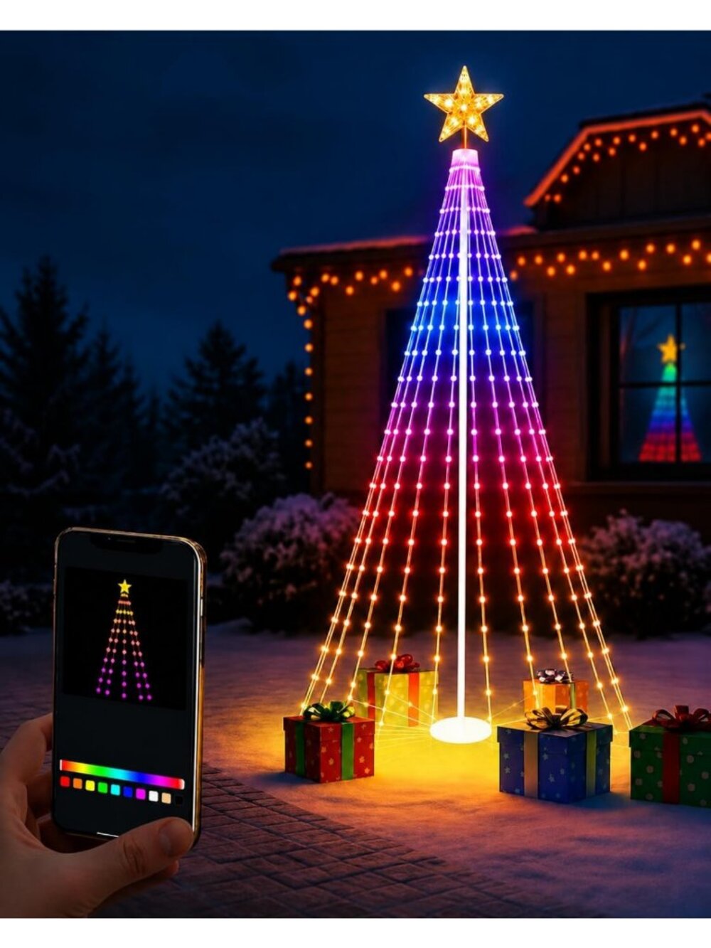 8FT Smart Outdoor Christmas Tree Lights - 340 LED RGB Color Changing Display